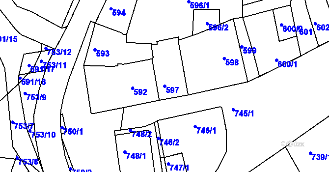 Parcela st. 597 v KÚ Hořovice, Katastrální mapa