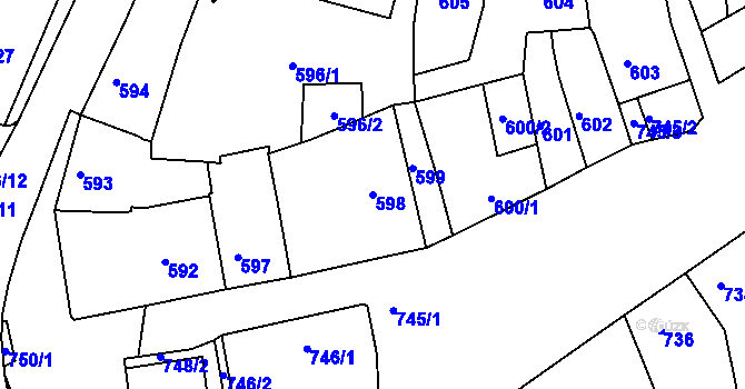 Parcela st. 598 v KÚ Hořovice, Katastrální mapa