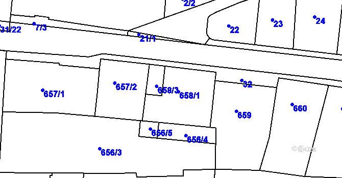 Parcela st. 658/1 v KÚ Hořovice, Katastrální mapa