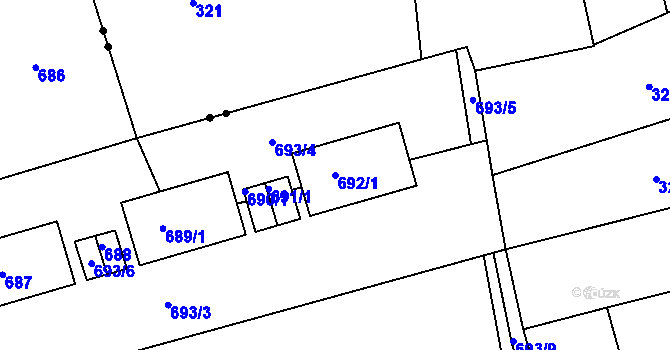 Parcela st. 692/1 v KÚ Hořovice, Katastrální mapa