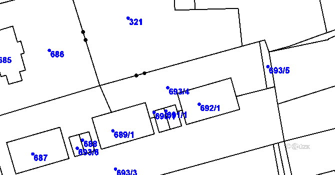 Parcela st. 693/4 v KÚ Hořovice, Katastrální mapa