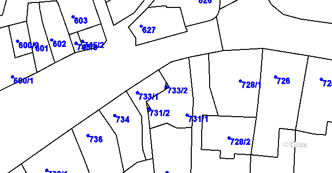 Parcela st. 733/2 v KÚ Hořovice, Katastrální mapa