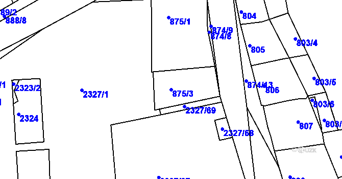 Parcela st. 875/3 v KÚ Hořovice, Katastrální mapa