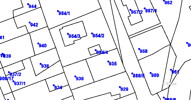 Parcela st. 954/4 v KÚ Hořovice, Katastrální mapa