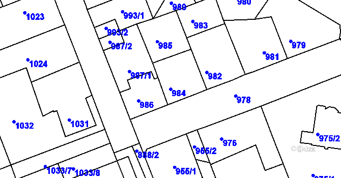 Parcela st. 984 v KÚ Hořovice, Katastrální mapa