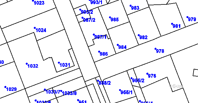 Parcela st. 986 v KÚ Hořovice, Katastrální mapa