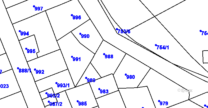 Parcela st. 988 v KÚ Hořovice, Katastrální mapa