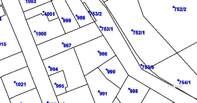 Parcela st. 996 v KÚ Hořovice, Katastrální mapa