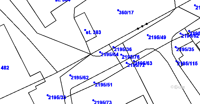 Parcela st. 2195/64 v KÚ Hořovice, Katastrální mapa