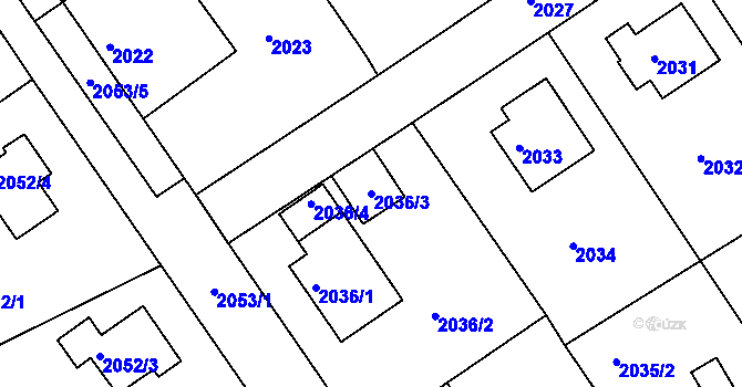 Parcela st. 2036/3 v KÚ Hořovice, Katastrální mapa
