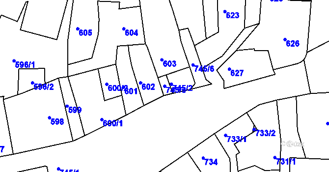 Parcela st. 745/3 v KÚ Hořovice, Katastrální mapa