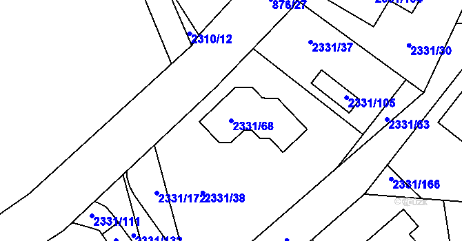 Parcela st. 2331/68 v KÚ Hořovice, Katastrální mapa