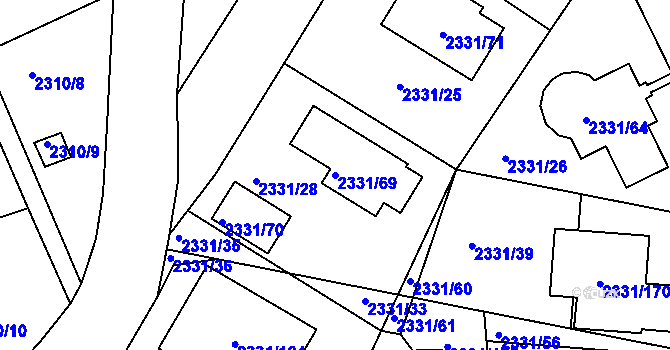 Parcela st. 2331/69 v KÚ Hořovice, Katastrální mapa