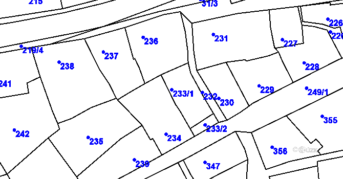 Parcela st. 233/1 v KÚ Hořovice, Katastrální mapa