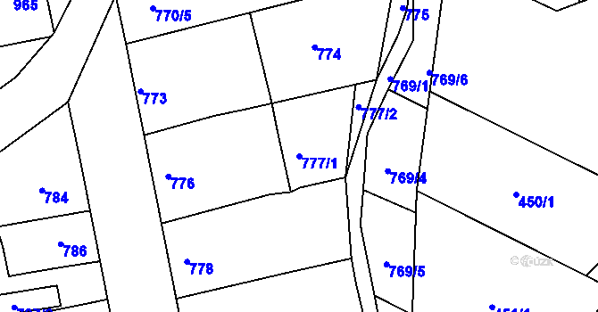 Parcela st. 777/1 v KÚ Hořovice, Katastrální mapa