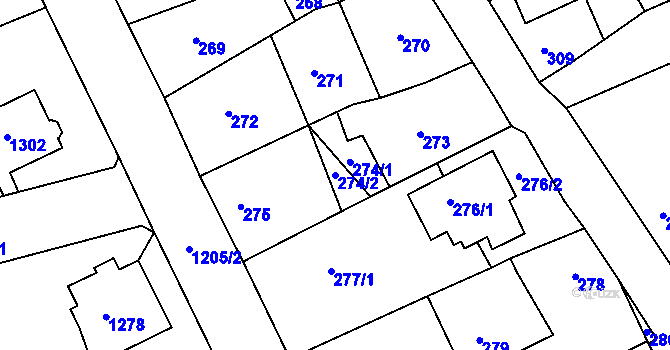 Parcela st. 274/2 v KÚ Hořovice, Katastrální mapa