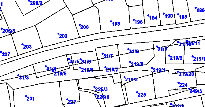 Parcela st. 31/7 v KÚ Hořovice, Katastrální mapa