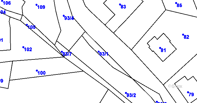 Parcela st. 93/1 v KÚ Hořovice, Katastrální mapa