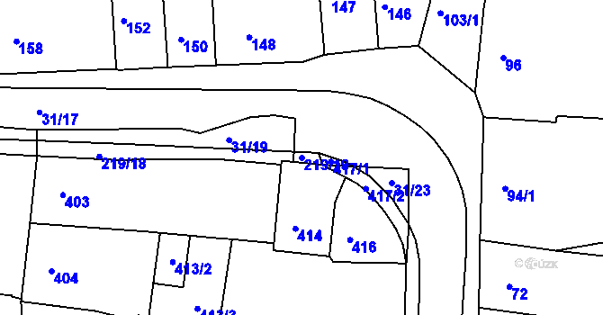 Parcela st. 219/19 v KÚ Hořovice, Katastrální mapa