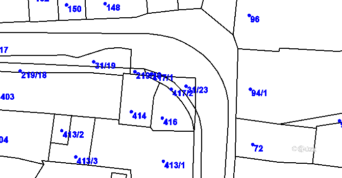 Parcela st. 417/2 v KÚ Hořovice, Katastrální mapa