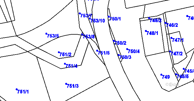 Parcela st. 751/5 v KÚ Hořovice, Katastrální mapa