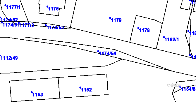 Parcela st. 1174/54 v KÚ Hořovice, Katastrální mapa
