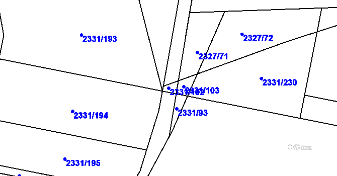 Parcela st. 2331/102 v KÚ Hořovice, Katastrální mapa