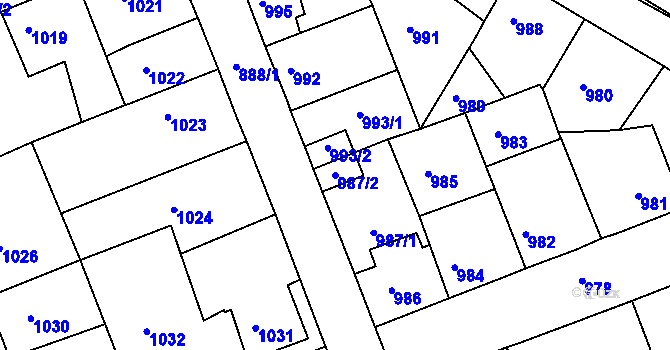 Parcela st. 987/2 v KÚ Hořovice, Katastrální mapa