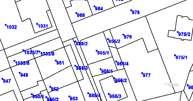 Parcela st. 955/1 v KÚ Hořovice, Katastrální mapa
