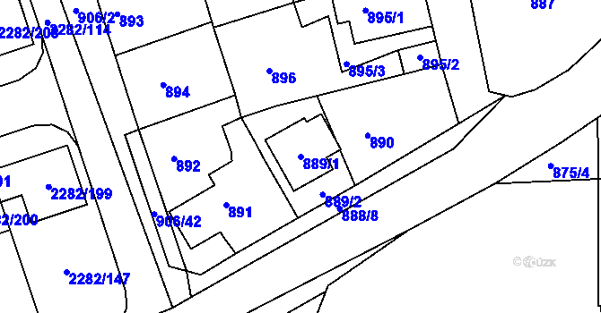 Parcela st. 889/1 v KÚ Hořovice, Katastrální mapa