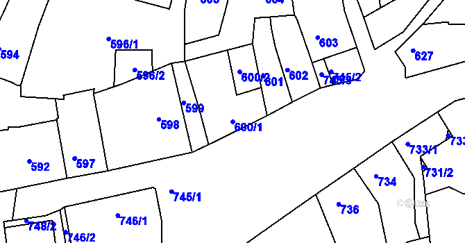 Parcela st. 600/1 v KÚ Hořovice, Katastrální mapa