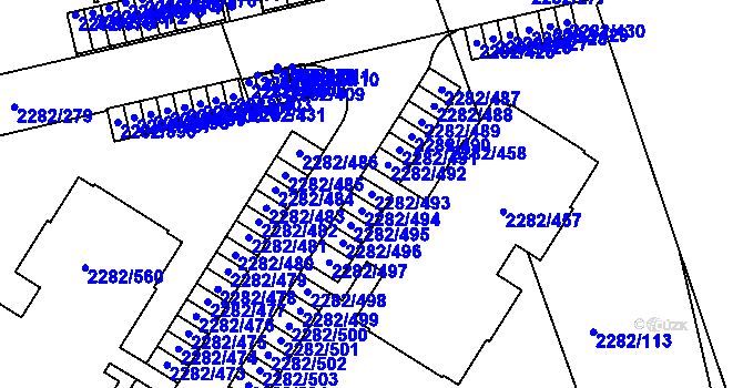 Parcela st. 2282/493 v KÚ Hořovice, Katastrální mapa