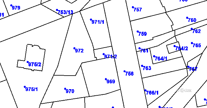 Parcela st. 971/2 v KÚ Hořovice, Katastrální mapa