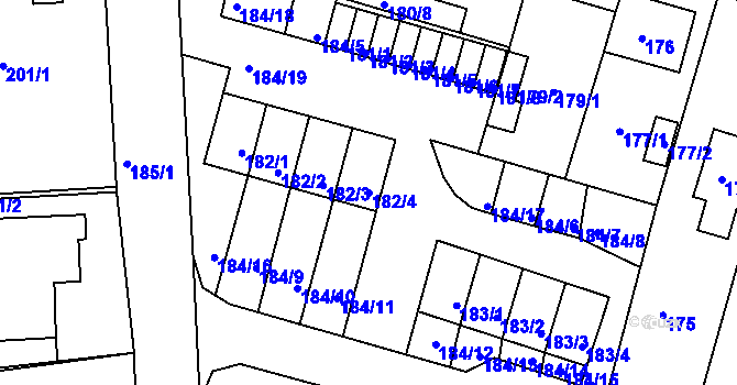 Parcela st. 182/4 v KÚ Velká Víska, Katastrální mapa