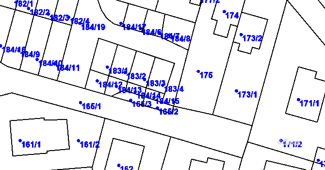 Parcela st. 183/4 v KÚ Velká Víska, Katastrální mapa