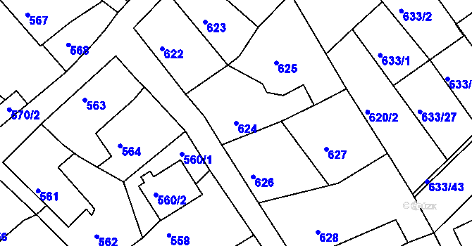 Parcela st. 624 v KÚ Velká Víska, Katastrální mapa