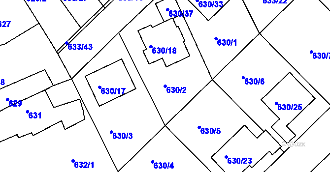 Parcela st. 630/2 v KÚ Velká Víska, Katastrální mapa