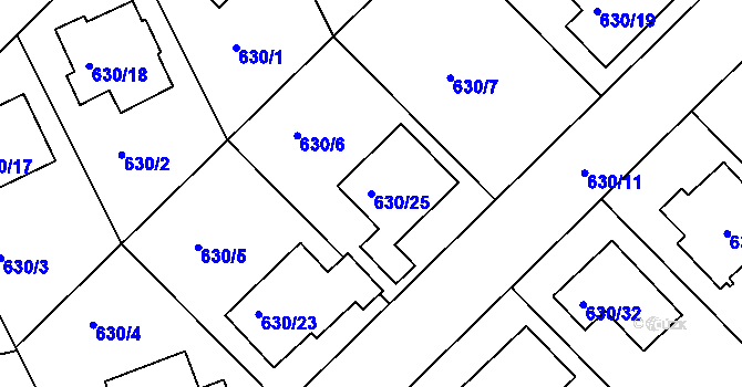 Parcela st. 630/25 v KÚ Velká Víska, Katastrální mapa