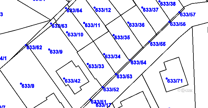 Parcela st. 633/34 v KÚ Velká Víska, Katastrální mapa