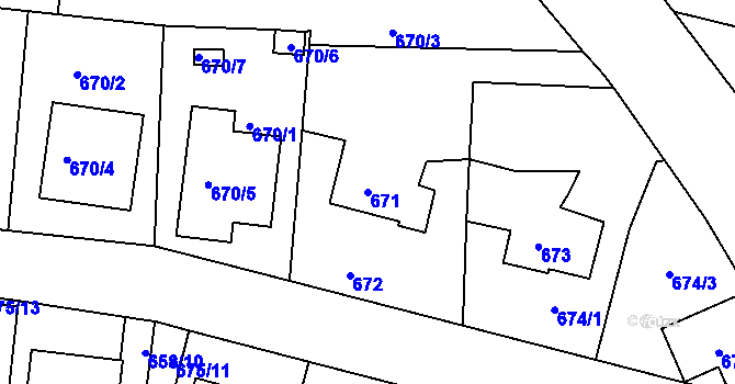 Parcela st. 671 v KÚ Velká Víska, Katastrální mapa