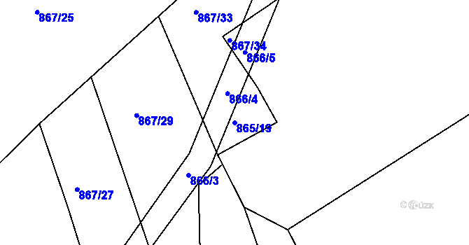 Parcela st. 865/19 v KÚ Velká Víska, Katastrální mapa