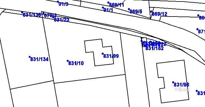 Parcela st. 831/99 v KÚ Velká Víska, Katastrální mapa