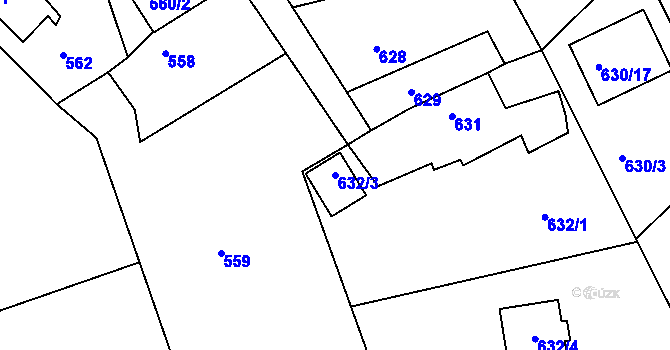 Parcela st. 632/3 v KÚ Velká Víska, Katastrální mapa