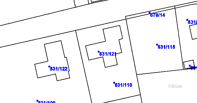 Parcela st. 831/121 v KÚ Velká Víska, Katastrální mapa