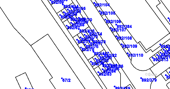 Parcela st. 892/76 v KÚ Velká Víska, Katastrální mapa