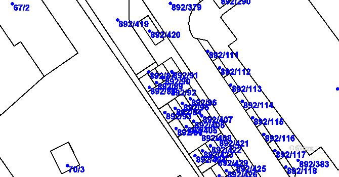 Parcela st. 892/92 v KÚ Velká Víska, Katastrální mapa