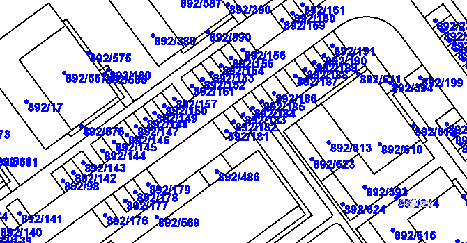 Parcela st. 892/182 v KÚ Velká Víska, Katastrální mapa