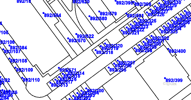 Parcela st. 892/318 v KÚ Velká Víska, Katastrální mapa