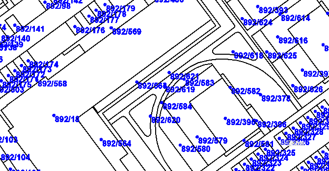 Parcela st. 892/619 v KÚ Velká Víska, Katastrální mapa