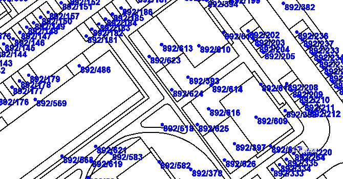 Parcela st. 892/624 v KÚ Velká Víska, Katastrální mapa